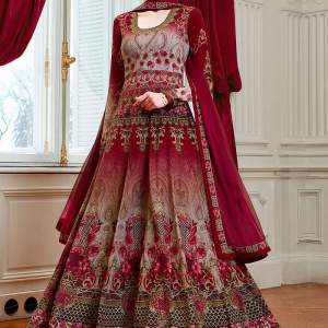 Digital Printed Viscose Georgette Abaya Style Suit In Maroon V1 Kpw1615