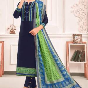 Embroidered Art Silk Pakistani Suit In Navy Blue V1 Kbnq1095