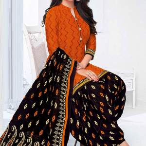 Printed Cotton Punjabi Suit In Rust V1 Khbz612