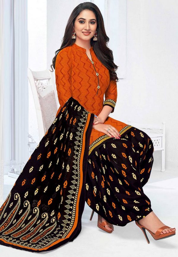 Printed Cotton Punjabi Suit In Rust V1 Khbz612